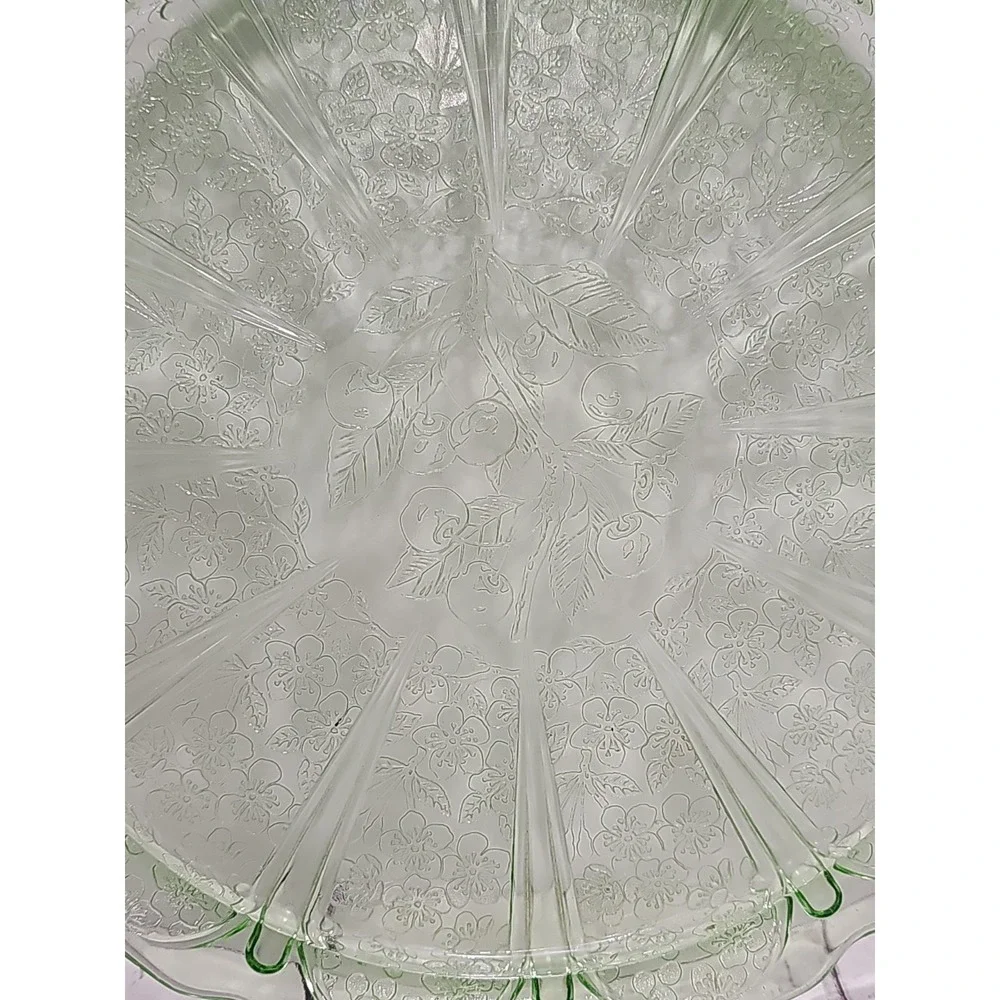 Jeanette Green Depression Glass  Cherry Blossom 2 Handled Cake Tray Plate
